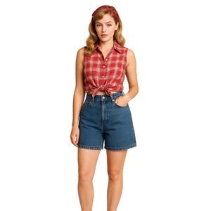 Everlane A-Line Denim Shorts Size 24 High Rise 5" Inseam Y2K Retro Pinup Vintage